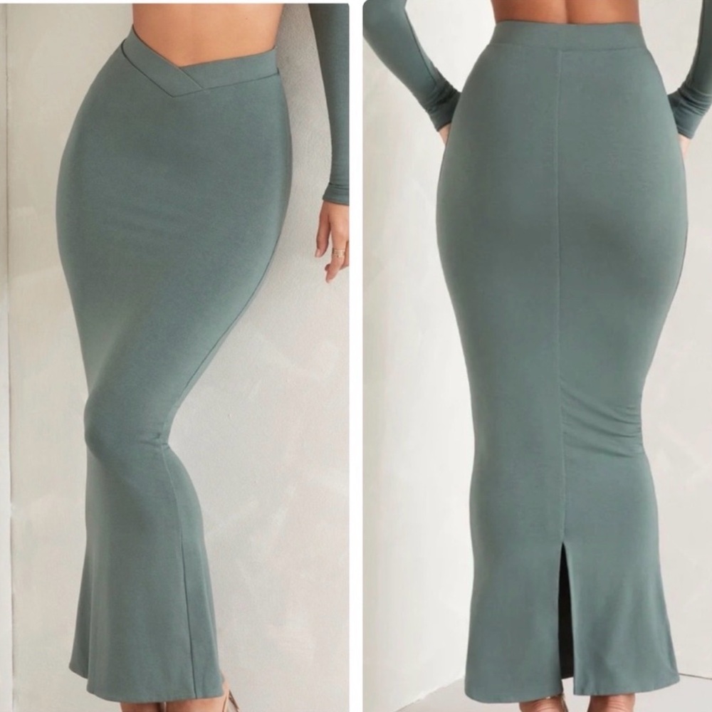 Oh Polly Sage Green Pencil Skirt